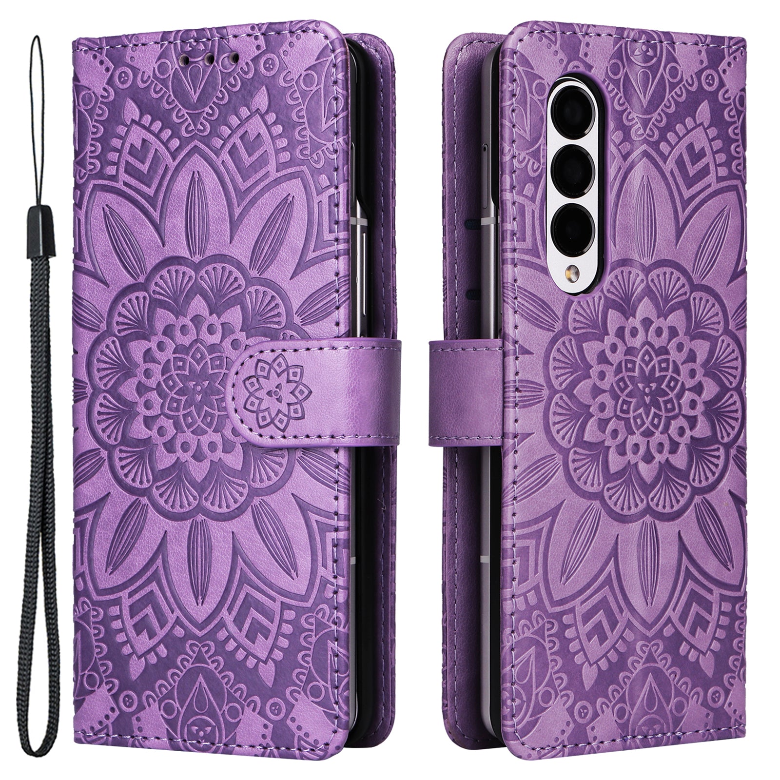 For Samsung Galaxy Z Fold3 5G Wallet Phone Case Stand Sunflower Imprinted Leather Folding Phone Cover with Strap For Samsung Galaxy Z Fold3 5G Wallet Phone Case Stand Sunflower Imprinted Leather Folding Phone Cover with Strap